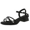 Damenrock Keilsandalen Damen Sommer neue Mode Strass Französischer dicker Absatz Temperament mit hohen Absätzen
