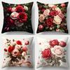 4Pcs Love & Romance Style Pillow Covers, Colorful Red & White Rose Print Cushion Cases, Cozy Home Decor For Bedroom Living Room