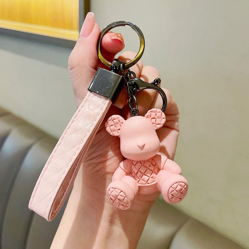 

Шикарный брелок «Мишка» из бамбука, кожаное кольцо для ключей премиум-класса, идеально для подарков и сувениров розовый