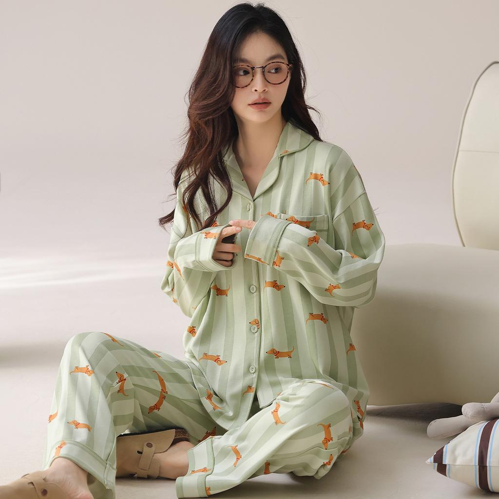 Pajamas women's spring and autumn pure cotton long-sleeved autumn 1011 new high-end cardigan autumn and winter thin large-size loungewear