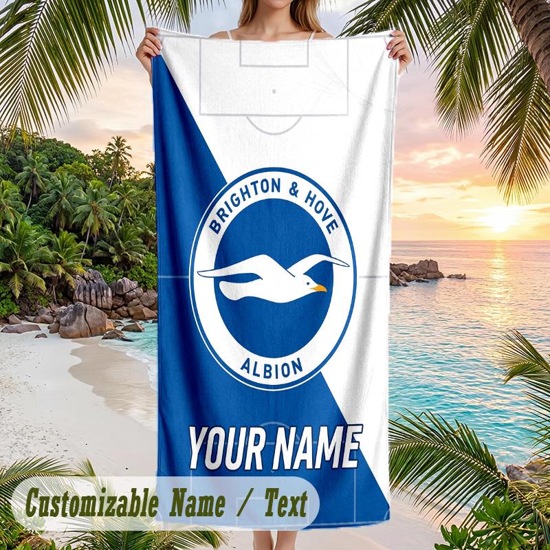 Beach Towel Brighton & Hove Albion Football Print Custom Name Text Soft Towel for Swimming Pool