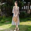 Women's Ethnic Striped V-Neck Midi Dress