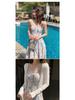 Dámské francouzské květinové modré letní šaty na špagetová ramínka: Elegantní styl Long Beach