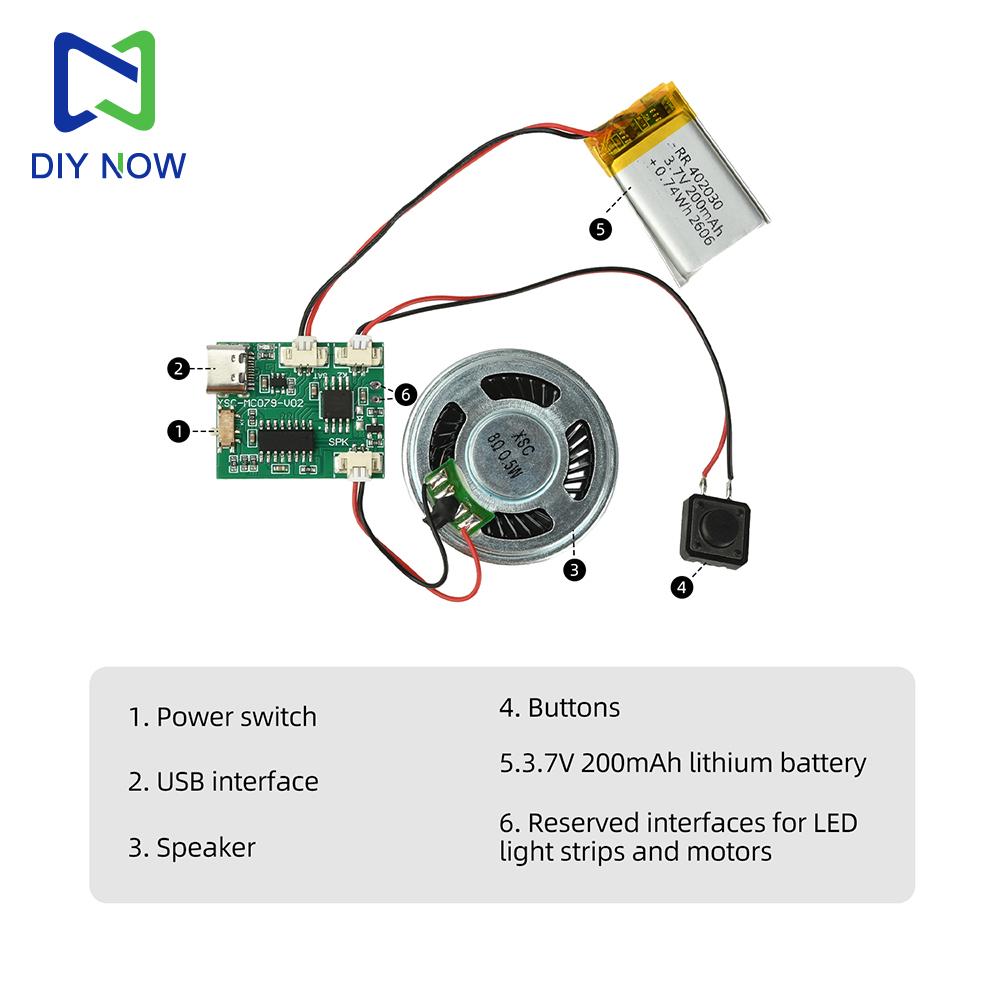 Type-C DIY Audio Playback Module for Cards Fridge Magnets MP3 Downloadable Voice Module 16MB High-Capacity Player 0.5W Speaker