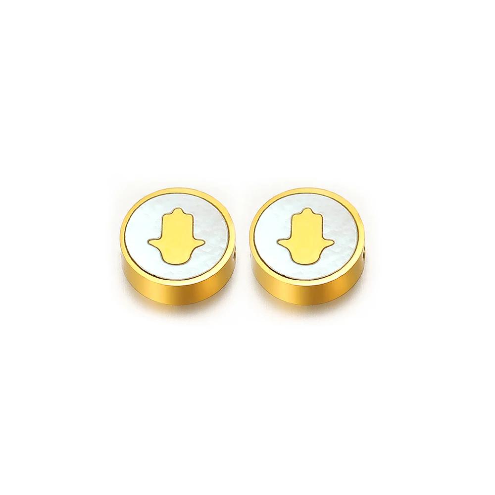 5Pcs Stainless Steel 9mm Round Gold Color Shell Crsoo Moon Charms Beads for DIY Women Necklace Jewelry Making Bracelet Supplies