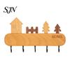 Wall Mounted Key Holder Wooden with 5 Hooks, Cartoon House Theme Organizer, Multi Adhesive Rack for Purpose Hanging Keys Pet Leashes And Hats