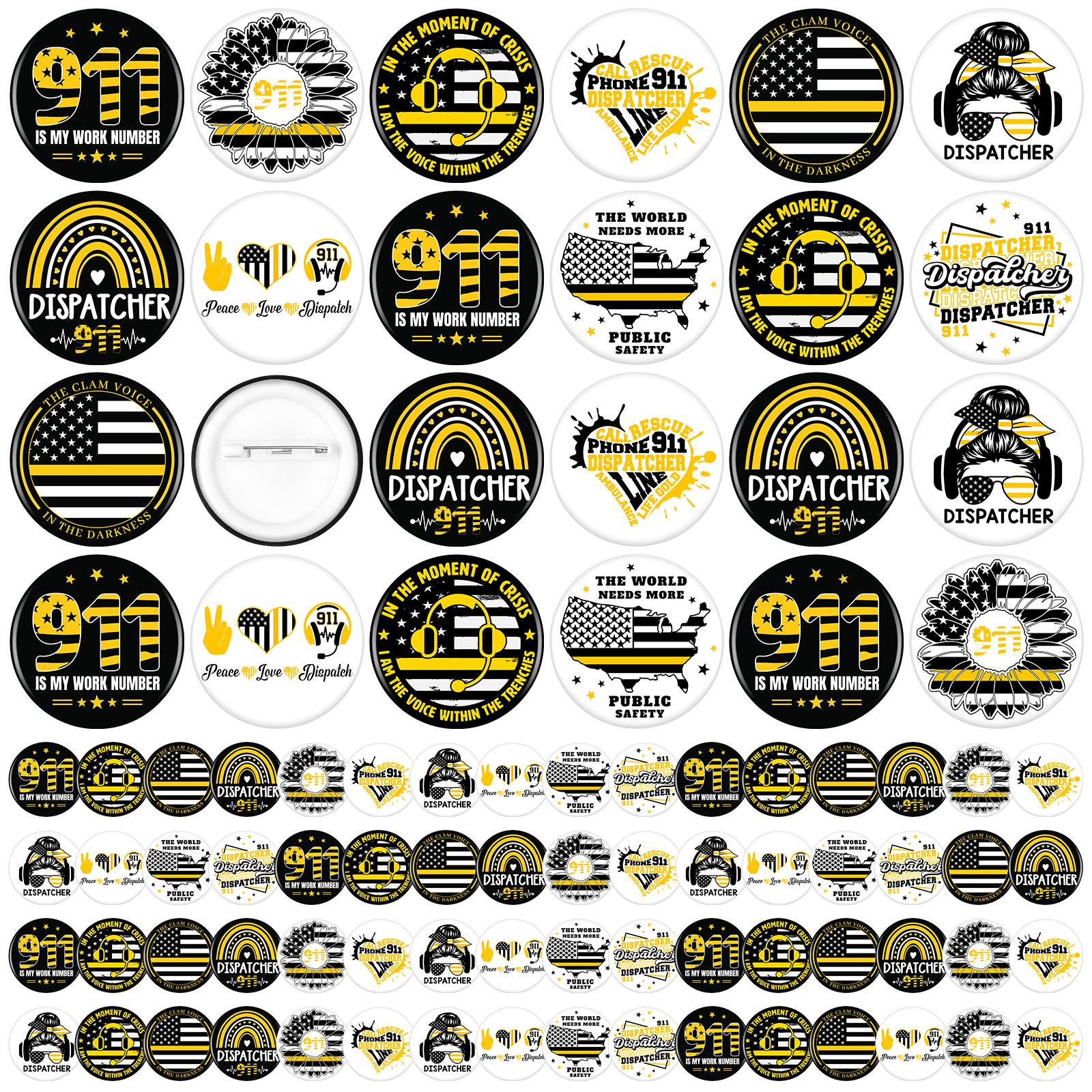 100 Pcs 911 Dispatcher Week Appreciation Gifts Dispatcher Enamel Lapel Pins American Flag Brooches 911 Telecommunicator Badges A 1