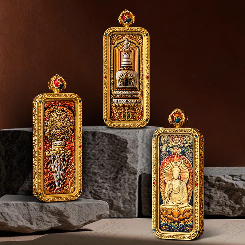 Authentic 2x5 Gold Vajra Pestle White Pagoda Formless Buddha Thangka Box