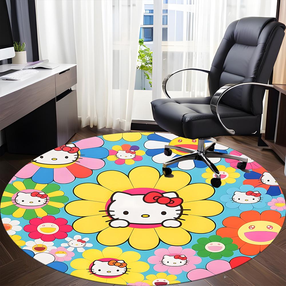 1pc Hello Kitty Chair Carpet for Office, Indoor Non Slip Washable Polyester Fiber Carpet, Mat For Office, Machine Washable