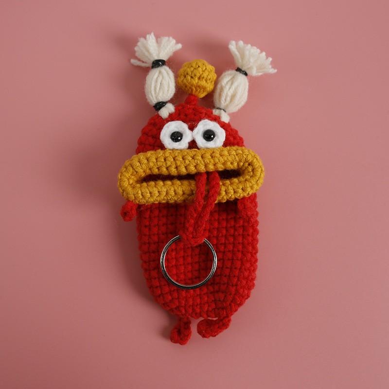 Cute Fruit Series Sausage Mouth Doll Crochet Keychains Custom Knitting Bag For Car Keys Holder Funny Doll Bag For Keys Storage