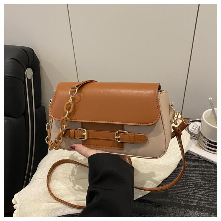 Trend splicing contrasting colors women's fashion 2025 simple summer chain design shoulder crossbody small square bag