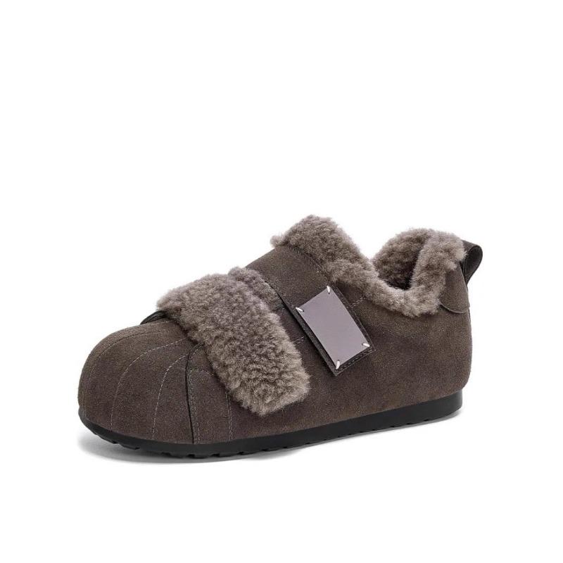 Women Winter Fleece Lined Suede Closed Toe Warm Cotton Shoes With Velcro Closure