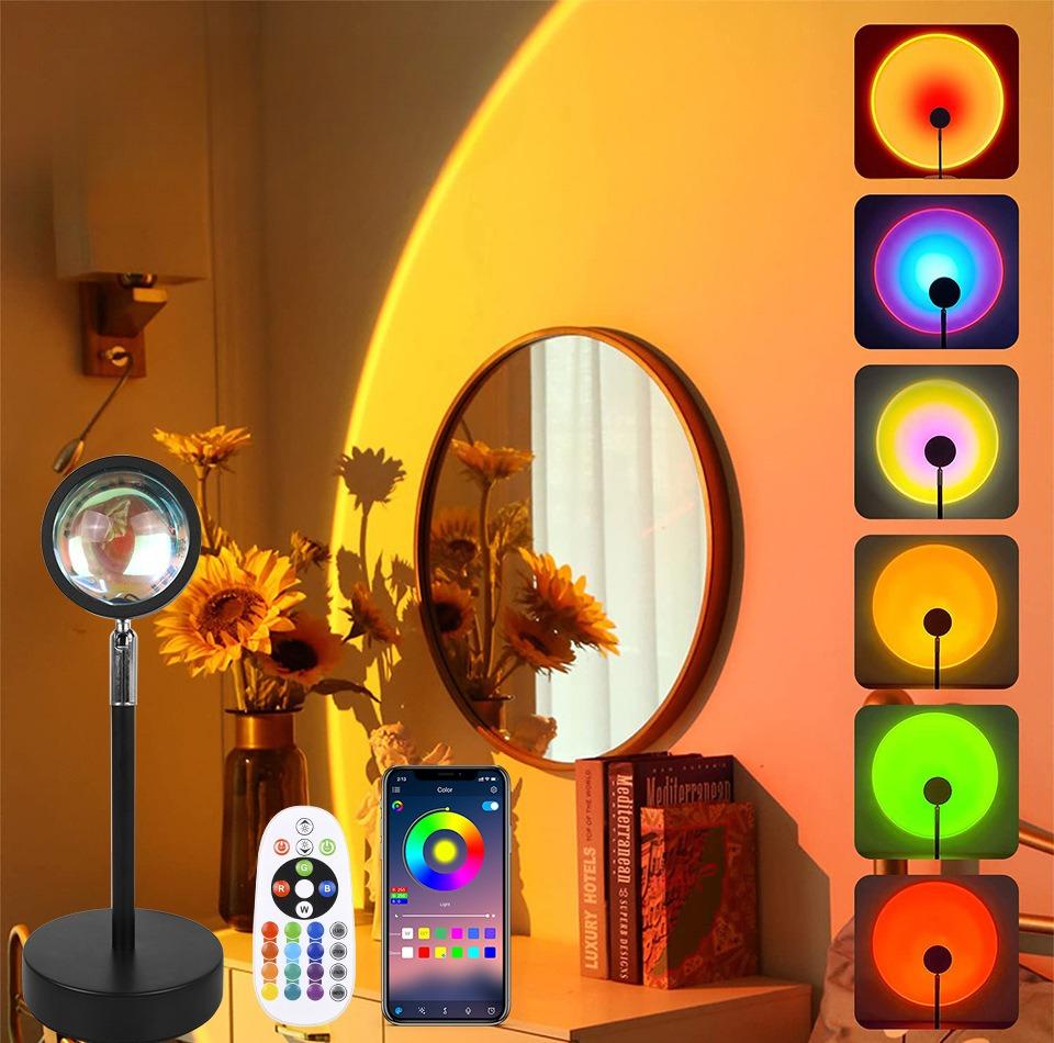 1Pc Smart Remote Control Sunset Light Sunset Ambient Light Internet Celebrity Live Broadcast Background Sunset Light Sunset Rainbow Projection Light