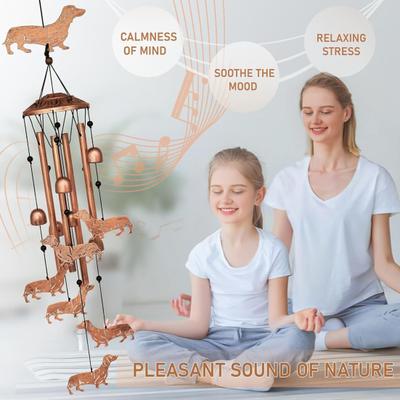 Dog Wind Chime Metal Pet Memorial Wind Chime Outside Dachshund Wind Bell Hanging Decoration for Home Patio Backyard Garden Decor