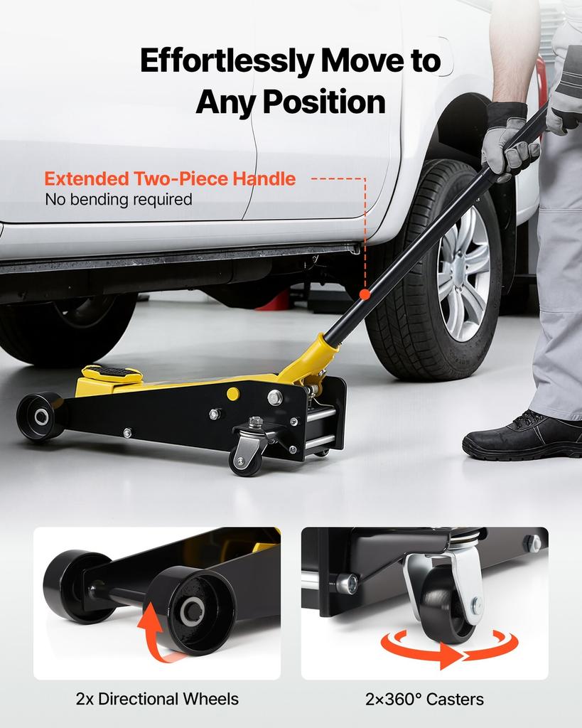 Low Profile Floor Jack, 3 Ton Capacity, Steel Racing Floor Jack with Single Piston Quick Lift Pump, Hydraulic Trolley Car Lift for Sports Cars,