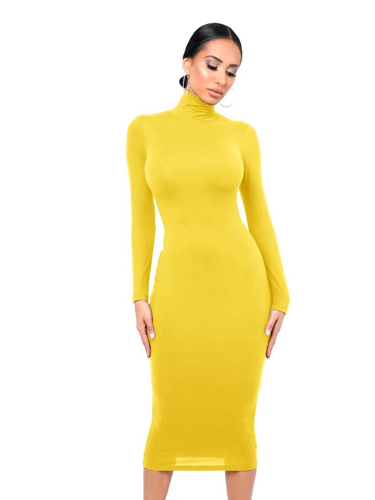 Jesienno-zimowa sukienka bodycon z polaru z wysokim dekoltem: Seksowny, Dopasowany krój