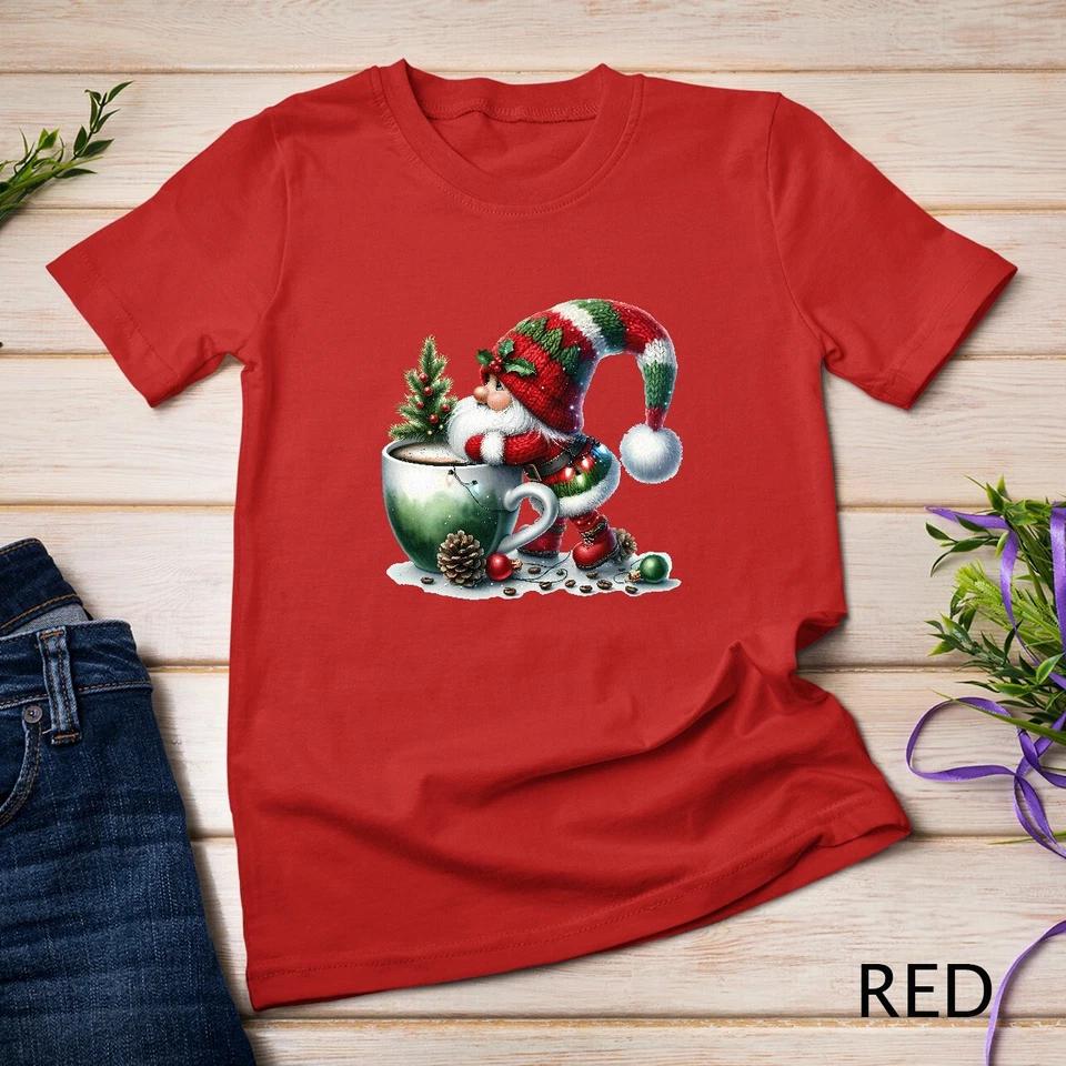Cozy Christmas Gnome Sipping Coffee Funny Christmas Shirt Unisex T-shirt 10 S