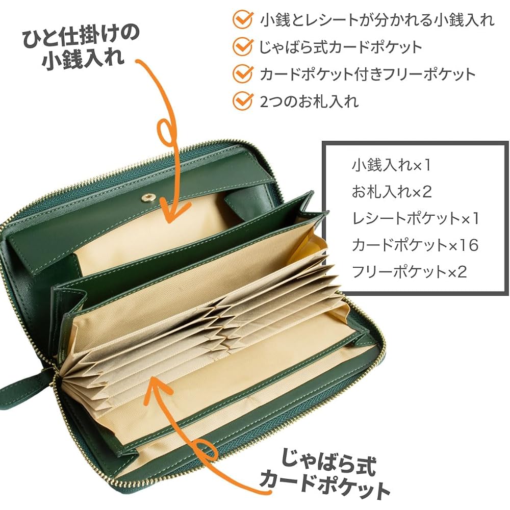 RafiCaro Galson Wallet Green Genuine Leather Long Wallet Large Capacity Coin Box with Receipt and Coin Organizer
