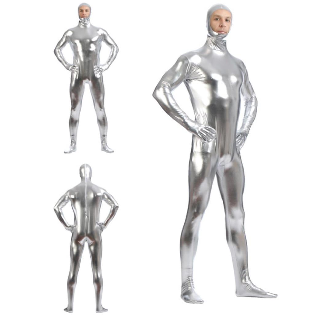 Alien Cosplay Silver Extra Large XXL Suitable for height Stretchy Full Body Tights Adult Halloween Stage Costume [deaizaka.biz] 180-190cm