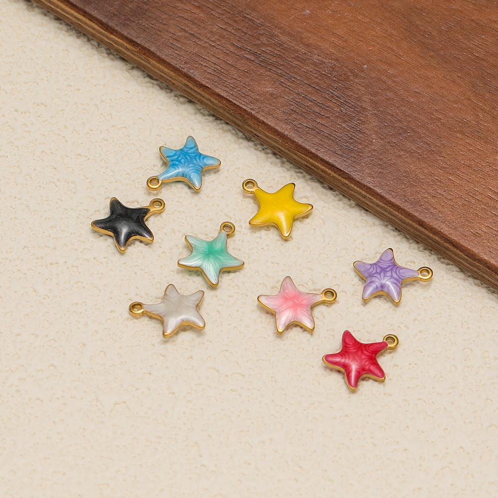20pcs Stainless Steel Enamel Star Women Girls Cute Bracelet Decoration Summer Necklace Charms DIY Jewelry Accessories Making