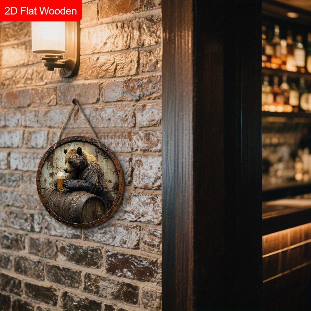 Wooden Sign with Bear & Beer Barrel Pattern - Unique Wall Pediments - Ideal for Front Door, Yard, Wall Decor