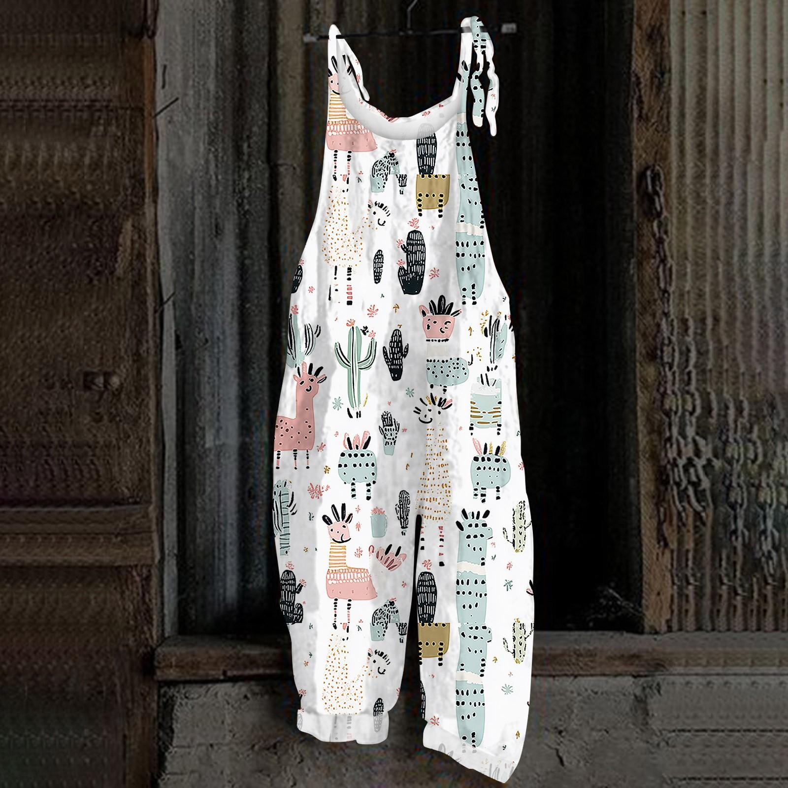 

Жіночий комбінезон з різдвяним принтом, повсякденний вільний, вінтажний, бавовняний льон XXXL білий