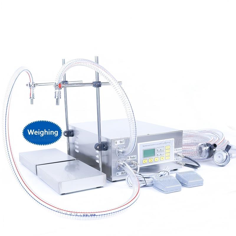 ZONESUN ZS-DP622W Semi Automatic Hand Sanitizer Perfume Shampoo Weighing Filling Machine Double Nozzles Water Bottle Filler 110 volts