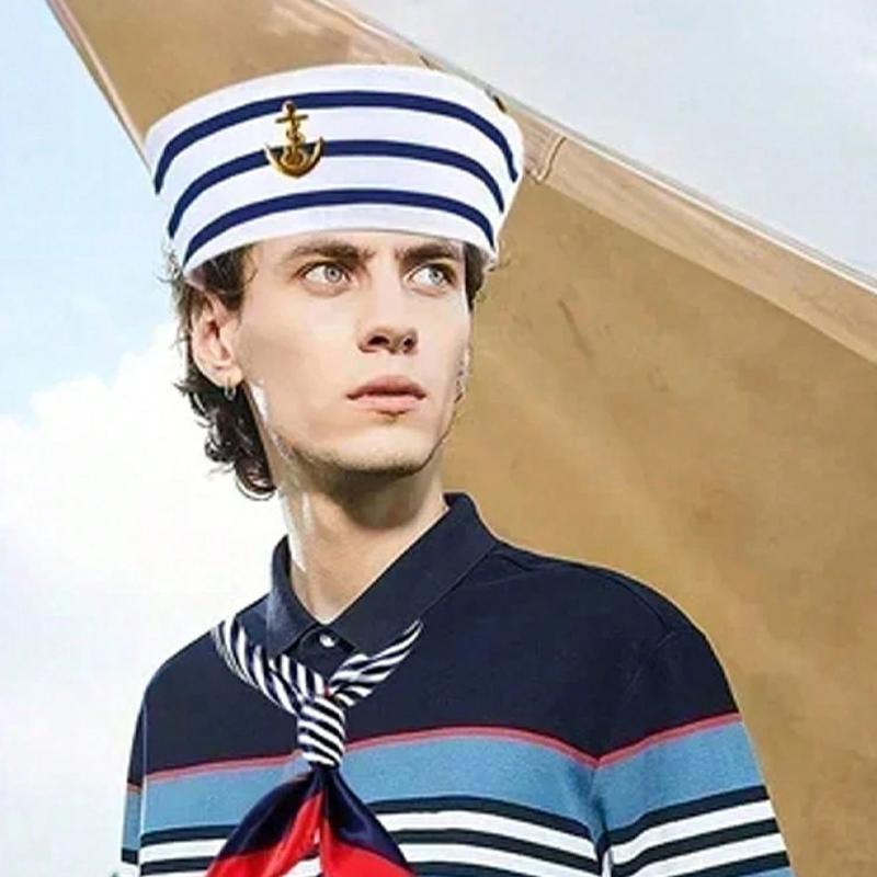 2 Pieces Women Men Navy Outfit Sailor Costume Captain Hat Sailor Scarf For Halloween,Navy Themed Party,Marine Costume Accessory