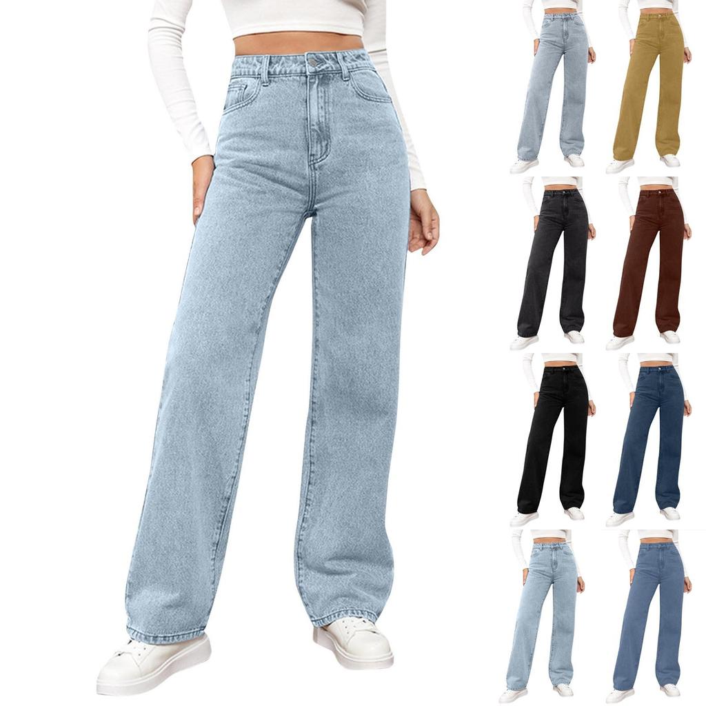 Women's High Waist Washed Women's Jeans Fashionable Versatile Straight Leg Pants