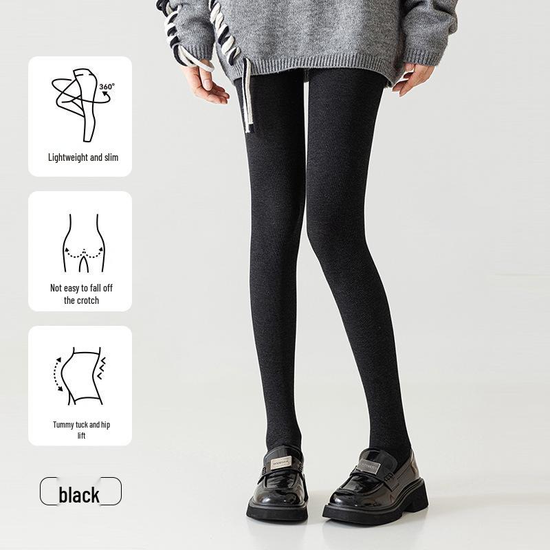 Graue, mit Samt gefütterte Leggings für Damen - Warme, dicke, kältebeständige Strumpfhose mit No-Drop-Design für Herbst & Winter