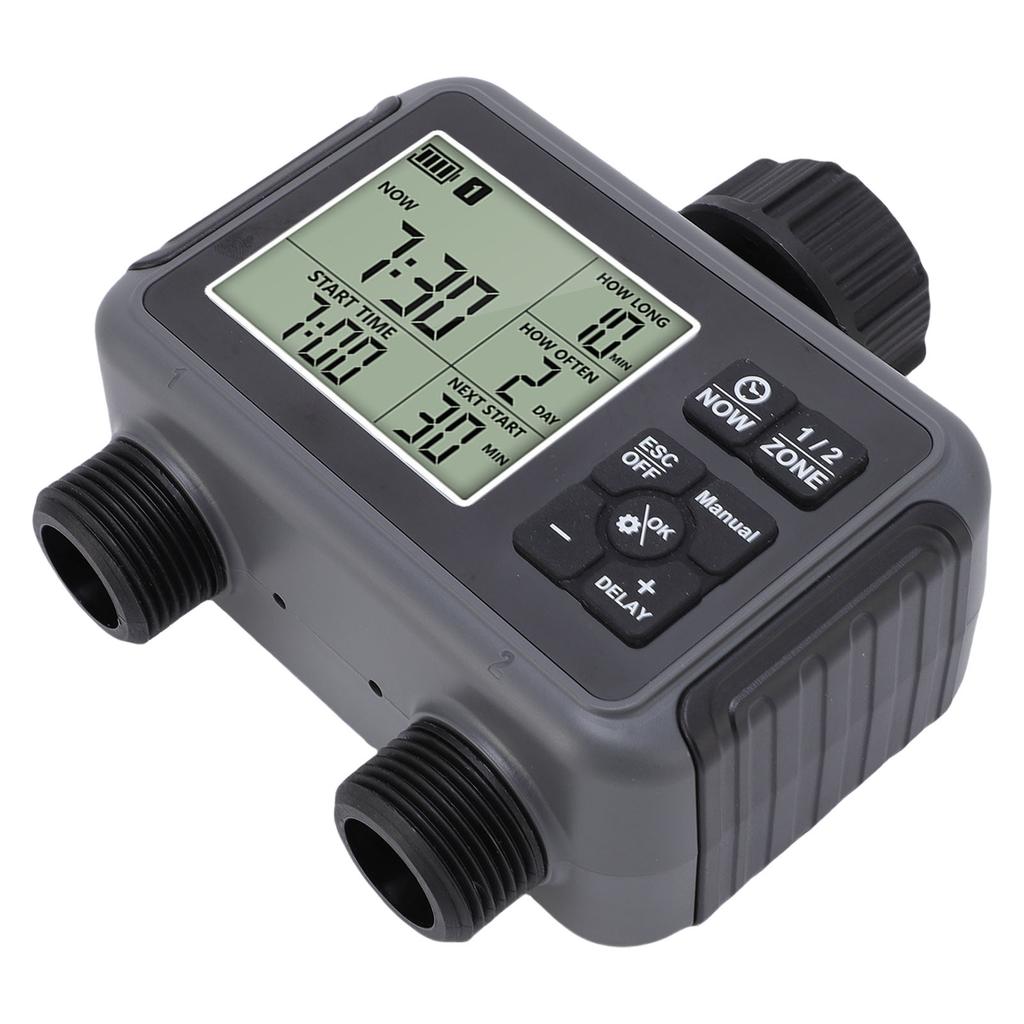 Automatic Irrigation Timer LCD Display 3/4-1/2 Inch Faucet 2 Zone Watering Timer for Outdoor Garden