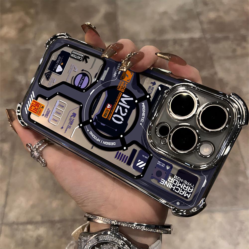 Hot New M20 Circuit Lable Plating Phone Case For iPhone 16e 16 15 14 13 12 11 Pro Max XR XSMax Plus Anti-Fall Airabag Back Cover