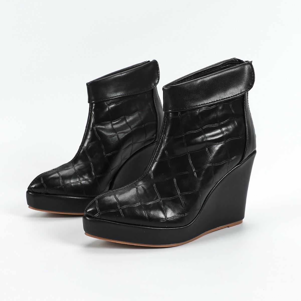 Осень 2025 Ранняя зима Обувь Женская Обувь на высоком каблуке Ботильоны Заостренный носок Модная Женская Обувь на танкетке 10 см Черный Белый Большой размер 42 40 чёрный 3490₽