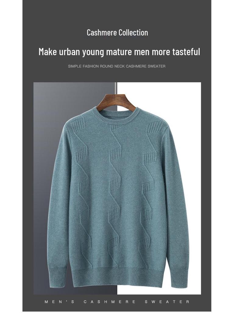 Men's Thickened Cashmere Sweater: Autumn/Winter Round Neck, Musical Note Design, Business Casual