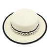 Summer Sunshade Sunscreen Big Brim Top Hat Women'S French Retro Pearl Chain Flat Top Hat Casual Versatile Straw Hat