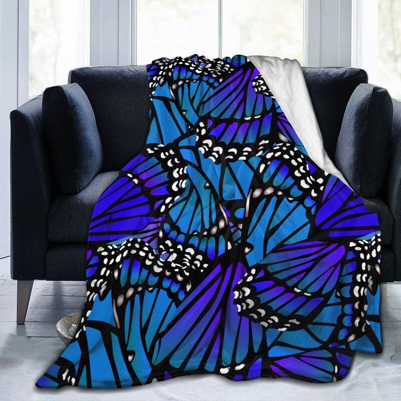 Butterfly Wings Blue Fleece Blanket Fuzzy Soft Plush Blanket for All Season Throws for Home Couch Bed Sofa Livingroom Office