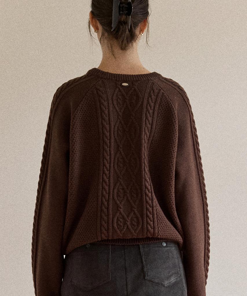 OURHOPE Sheldon Cable Knit Sweater - Brown