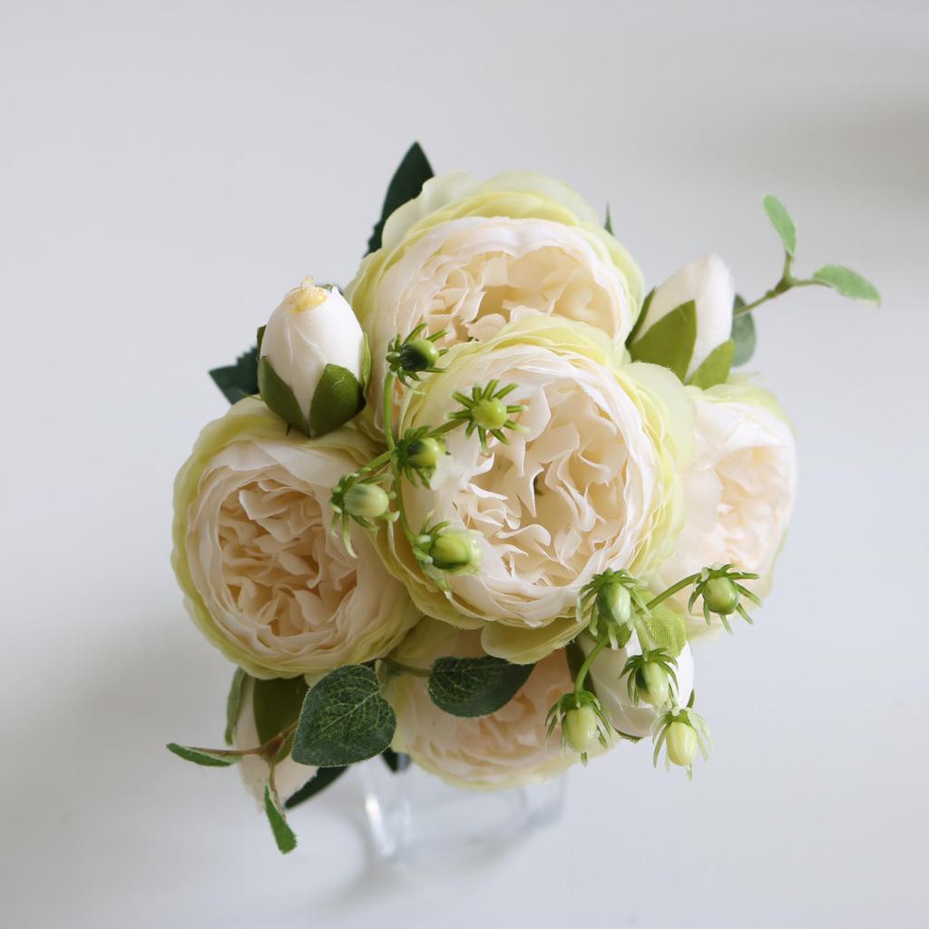 Korean Style Artificial Bouquet: 5-Head Rose & Peony for Home or Wedding Decor