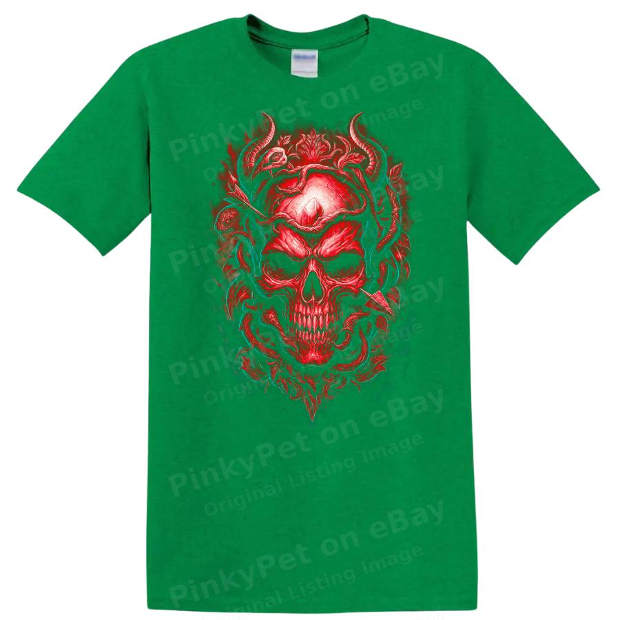 T-shirt Teschio Corna di Cristallo Rosse Design Floreale Maglietta Grafica Cool