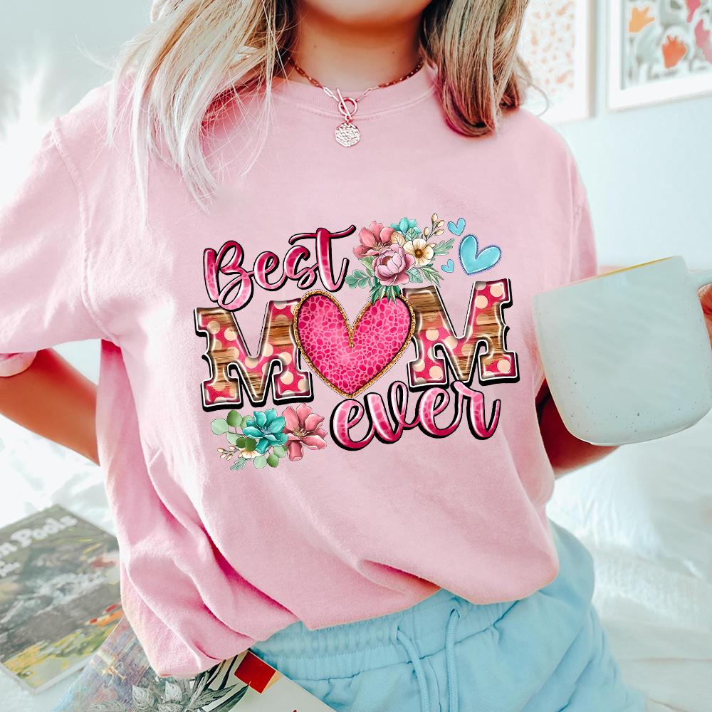 1pc Blessed Mom Best Mom Ever Letter TShirts Great Mothers Day Gift Round Neck Casual Short Sleeve Women Clothes