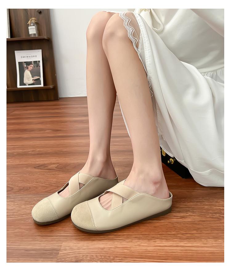 Yuanlitong casual Boken shoes women's bag head half-drag Muller shoes 2025 Korean version cross-strap platform casual shoes women