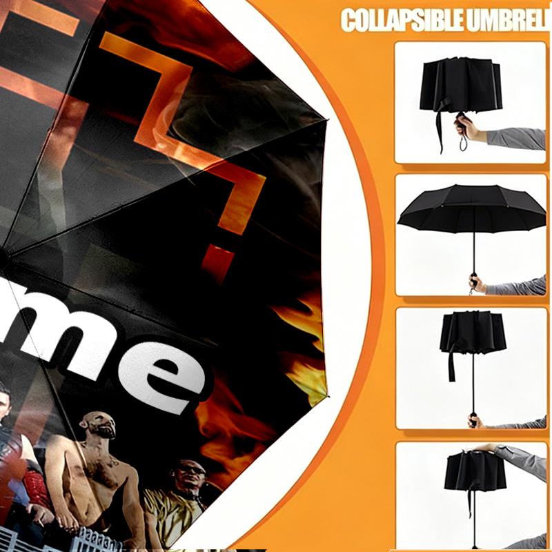 Custom Name Personalized Rammstein Print Umbrella, Auto Open Close, 8‑Rib Sturdy Frame, Commute Camping Hiking Use, Birthday Gift