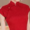 1011 summer red new Chinese acetic acid jacquard long cheongsam girl temperament noble and thin dress