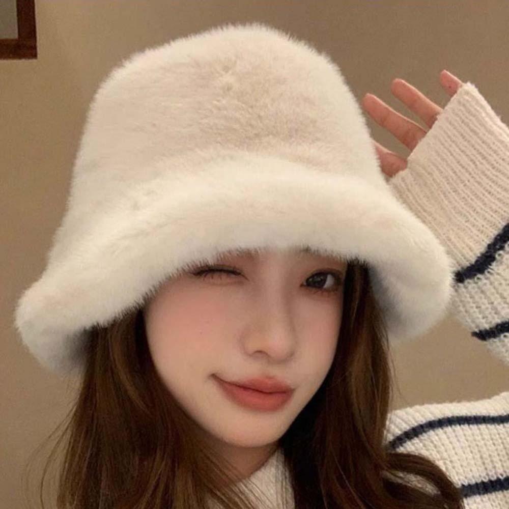 Imitation Mink Fur Winter Fisherman Hat Temperament Anti-cold Bucket Hat Plush Basin Cap  Daily