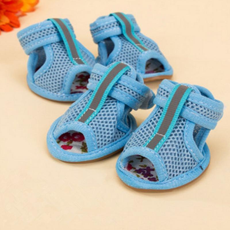 4PCS/set Pink Non-slip Summer Dog Shoes Breathable Sandals for Small Dogs Pet Dog Socks Sneakers for Dogs Puppy Cat Shoes Boots