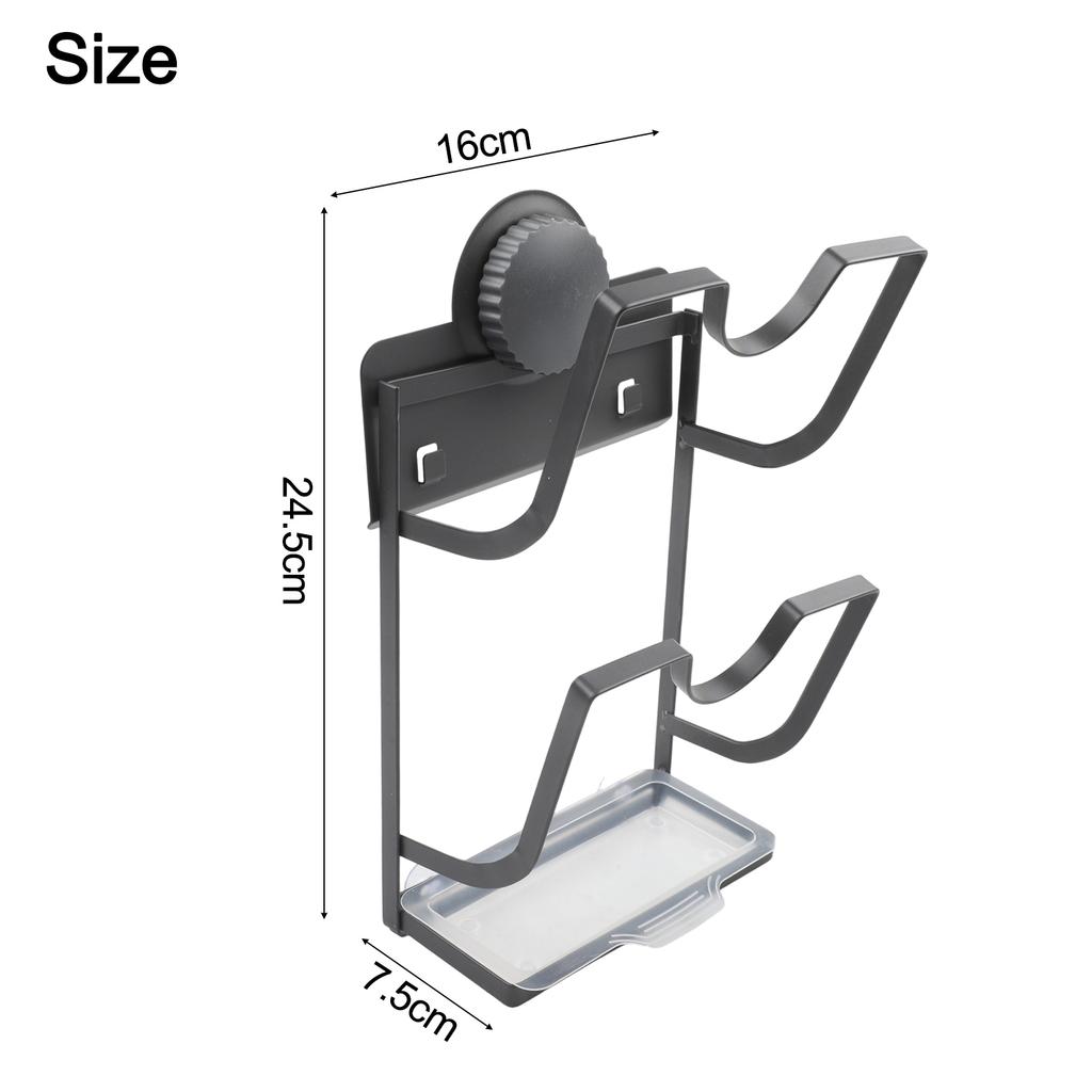 Wall-Mounted Pot Lid Holder With Drain Tray 3/2 Tier Kitchen Countertop Metal Hanging Pot Cover Storage Rack Stand Kitchen Tools