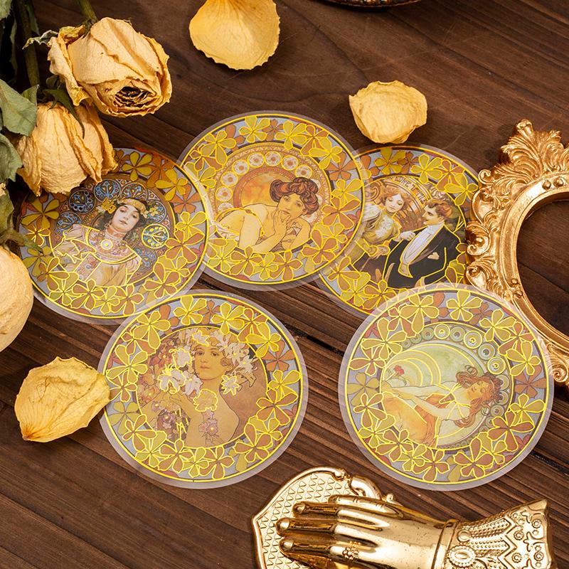 10 pcs/lot Mucha theme Stickers Diy Decorative Scrapbooking Diary Stick Labels Album hand made Collage material