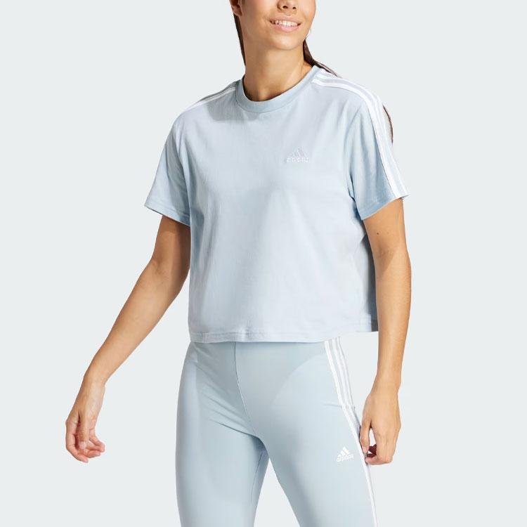 Adidas Essentials 3-Stripes Single Jersey Crop Top Women Tops Light-Blue IS1568