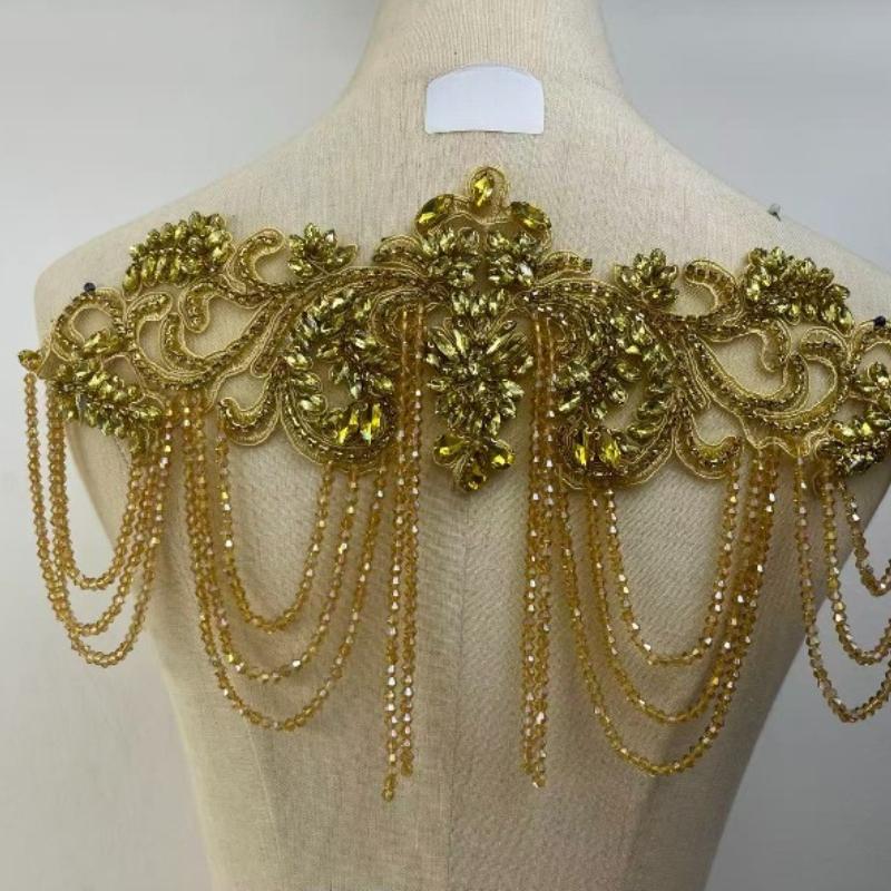 1 STÜCK Handgenähte Fransen Perlen Spitze Strass Applikationsaufnäher 26 Farben DIY Handgemacht Kleid Hochzeitskleid Bekleidungszubehör