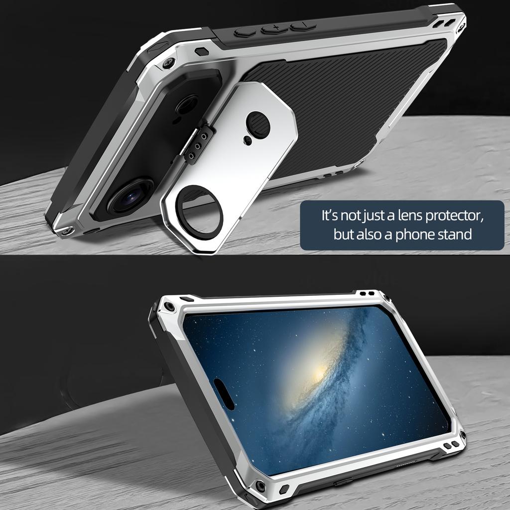 Camera Lens Cover Stand Metal Magnetic Case for IPhone 17 16 15 Plus 14 Pro Max Air 16e 17e Heavy Duty Aluminum Shockproof Cover
